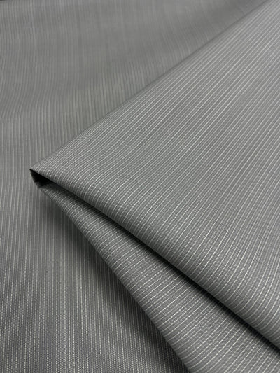 Merino Wool Suiting - Gray & White Stripe - 155cm