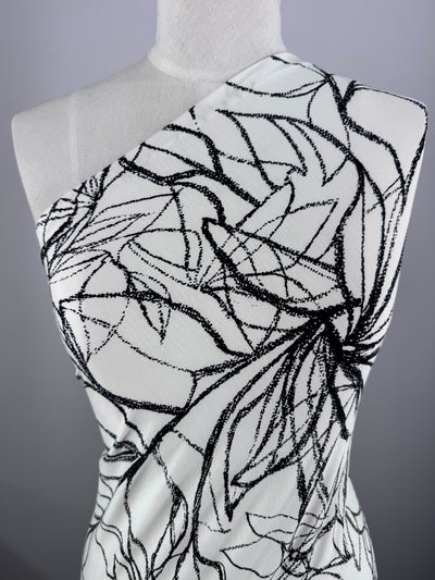 Designer Lycra - Botanical Line Art - 145cm