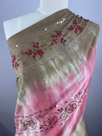 Embroidered Cotton -Pink / Elmwood - 135cm