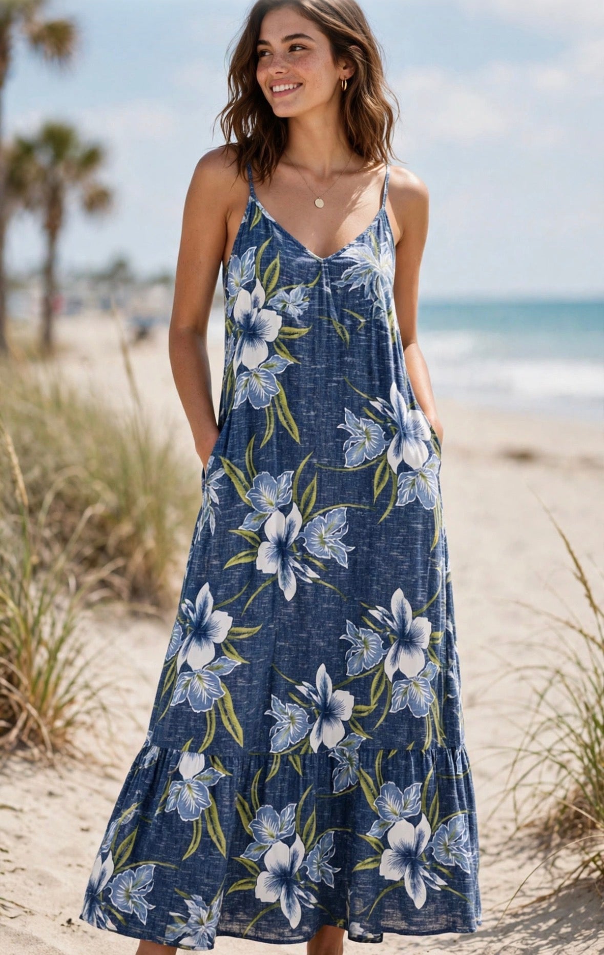 Denim Hibiscus textured knit fabric - view 3