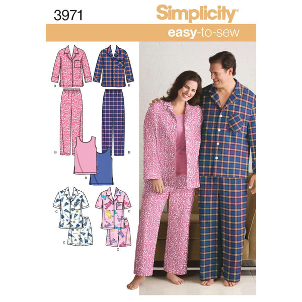 Pattern - Simplicity - S3971 - Unisex Pyjamas and Knit Tank Top (S,M,L)
