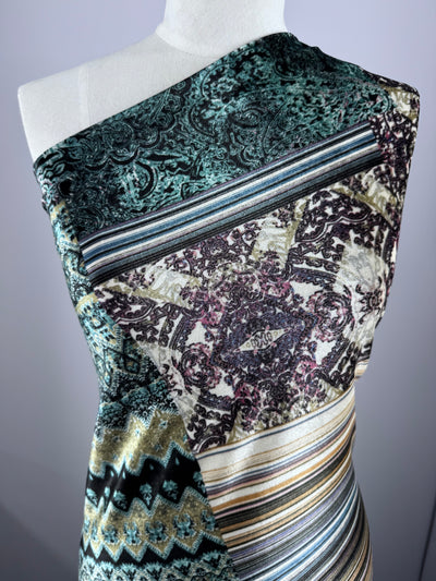 Stretch Velour - Ethnic Geometric - 150cm