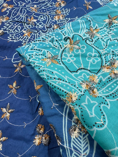 Japanese Broderie Anglaise- Blue - 106cm