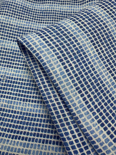 100% Pure Linen Lawn - Blue Micro Check - 135Cm