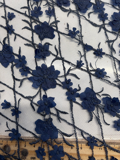 Embroidery on Tulle - 142cm - 3D Navy Bliss