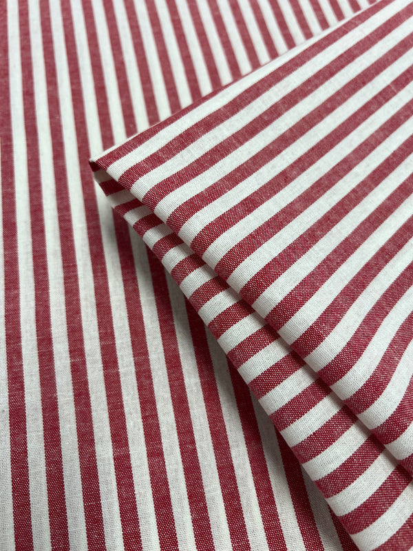 Linen Cotton - Thin Red and White Stripe - 140cm