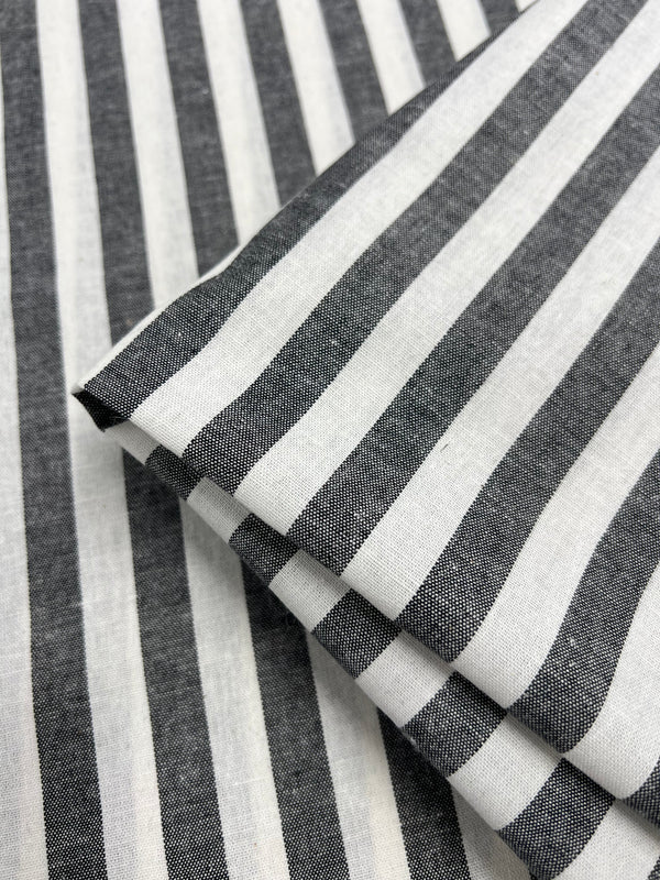 Linen Cotton - Thick Charcoal and White Stripe - 145cm