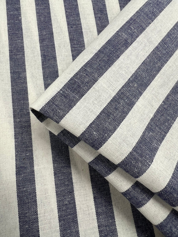 Linen Cotton - Thick Navy and White Stripe - 145cm