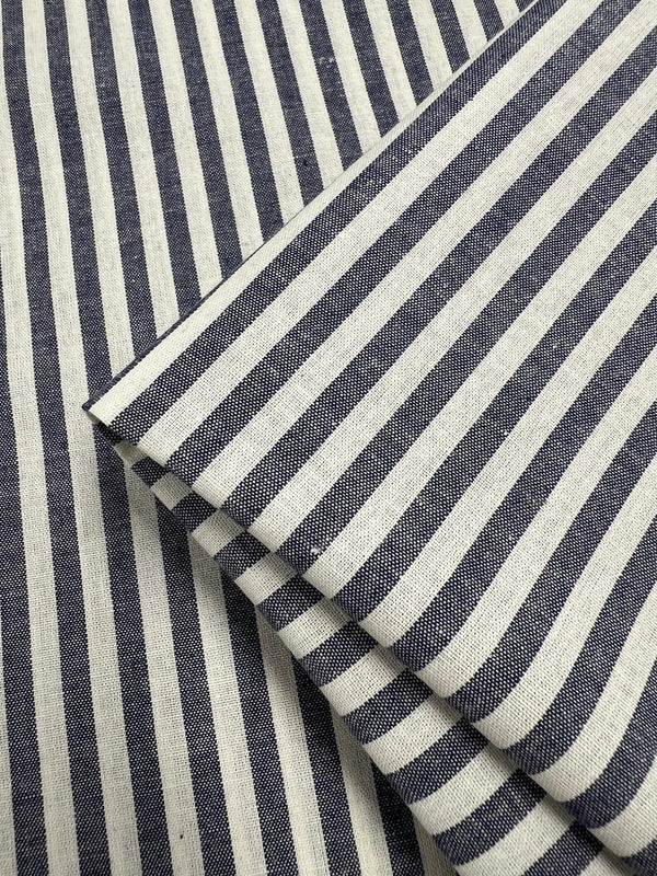 Linen Cotton - Thin Navy and White Stripe - 145cm