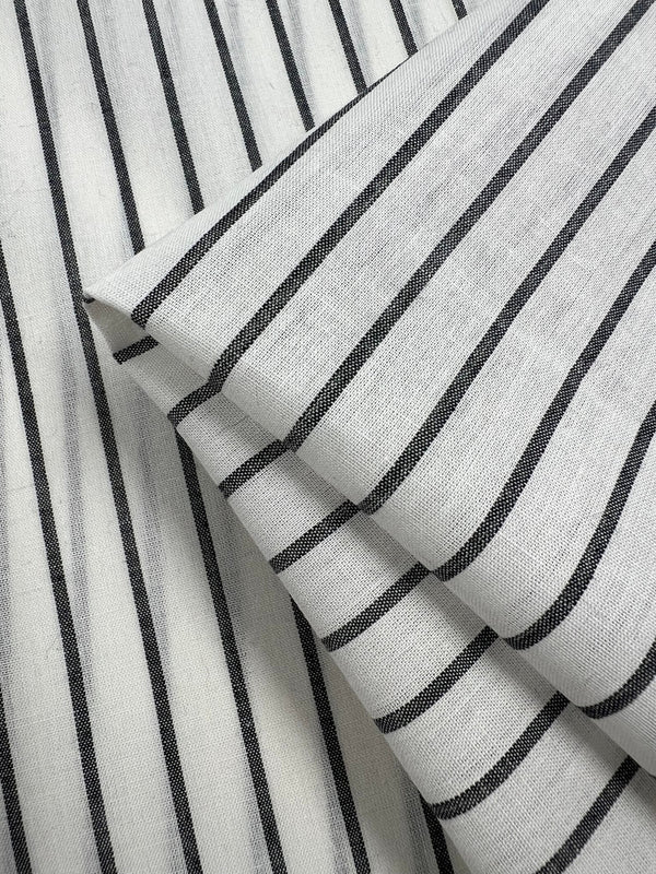 Linen Cotton - Pin Charcoal and White Stripe - 145cm