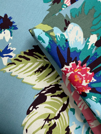 Cotton Sateen - Dusty Blue Foral - 145cm