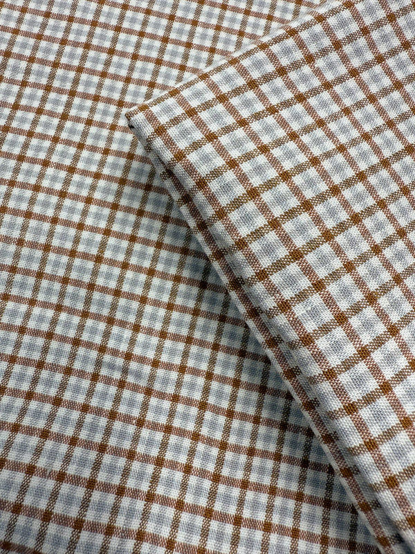 Stretch Linen - Tan Micro Gingham - 135cm