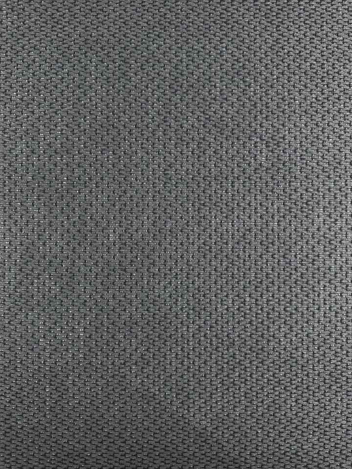 Close-up of Bacchus Blue Steel Basketweave Upholstery by Super Cheap Fabrics—a durable, dark gray-blue woven fabric with a textured grid pattern, ideal for upholstery or bags. Width: 142cm.