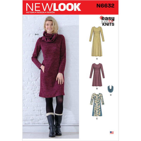 Pattern - NEW LOOK - 6632 - Misses’ Knit Empire Dresses
