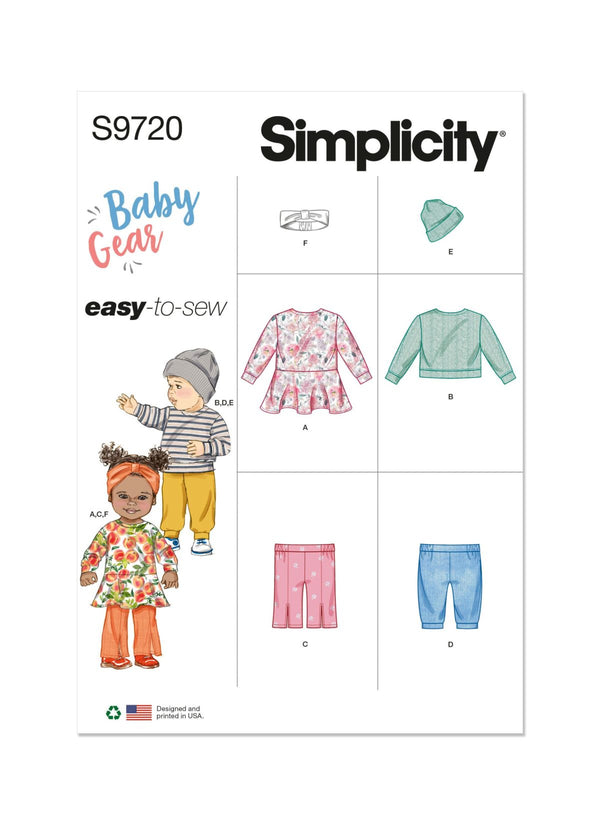 Pattern - Simplicity - S9720 - Babies Knit Dress, Top, Pants, Hat and Headband.