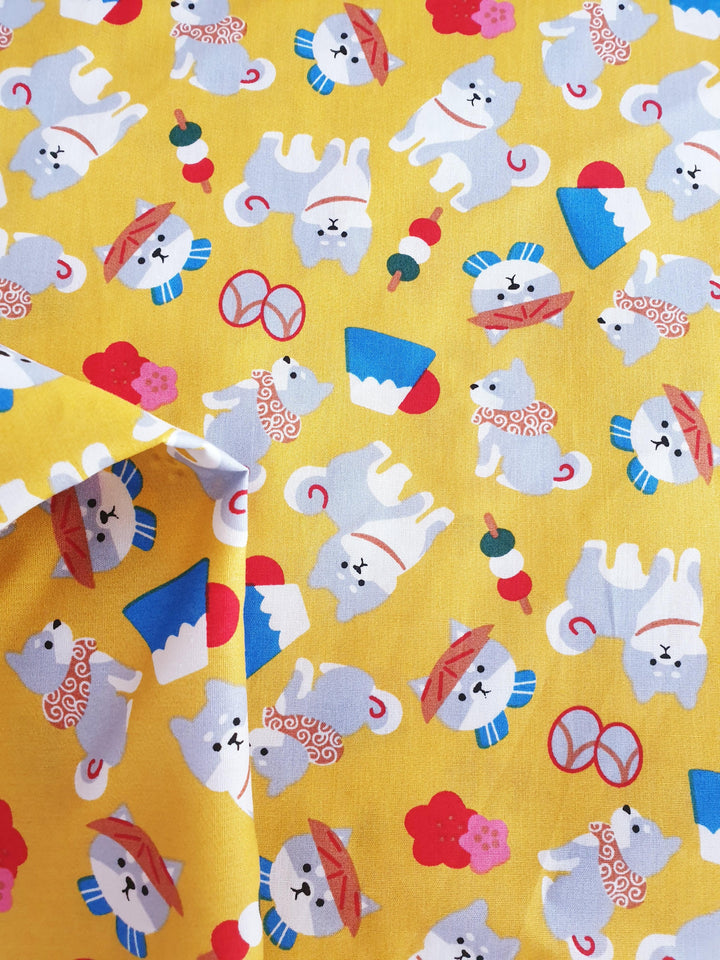 Printed Cotton - Cute Puppies - Yellow - 150cm - Super Cheap Fabrics