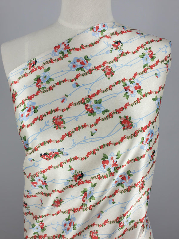 Printed Stretch Satin - Chain of Flowers - 150cm - Super Cheap Fabrics