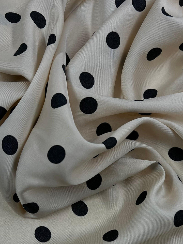 Silky Satin - Beige Polka - 150cm - Super Cheap Fabrics