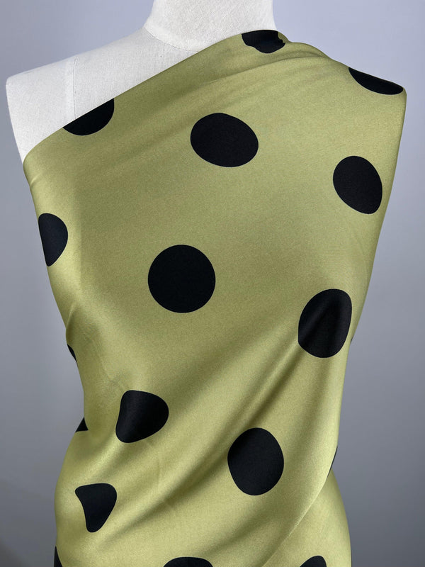 Silky Satin - Green Banana Polka - 150cm - Super Cheap Fabrics