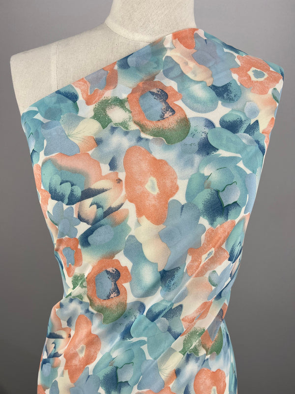 Printed Georgette - Blue Abstract Floral - 150cm