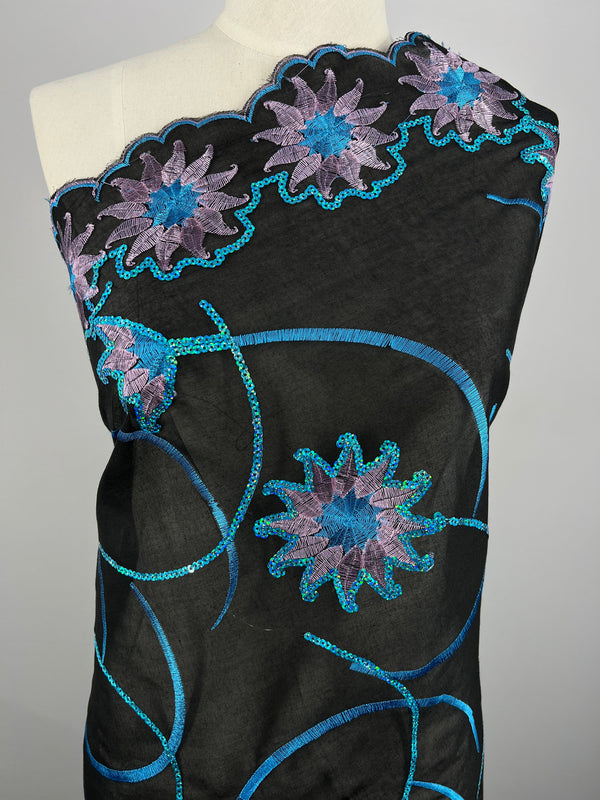 Embroidered Sequins - Blue Stars - 130cm