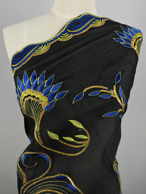 Embroidered Sequins - Royal Fans - 130cm
