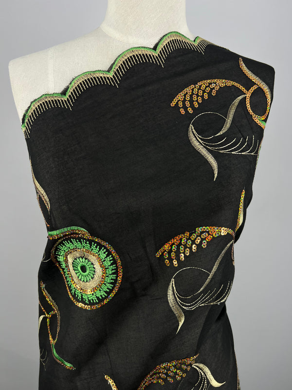 Embroidered Sequins - Green Bright Eye - 130cm