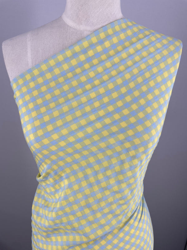 Cotton Poly - Blue & Yellow Gingham - 150cm