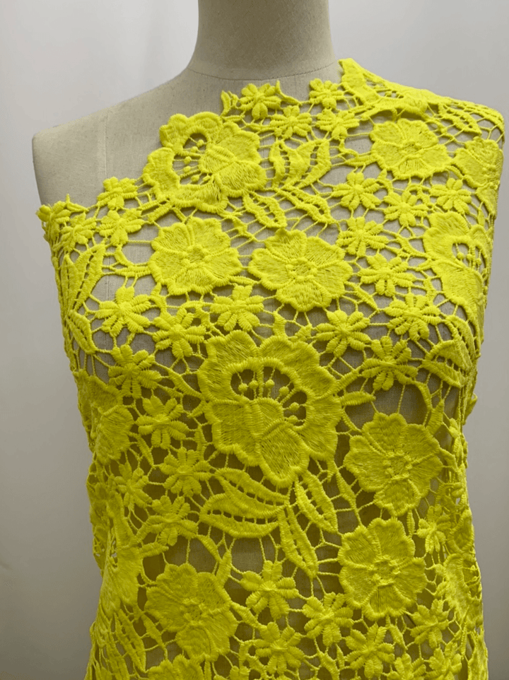 Super Cheap Fabrics - Anglaise Lace - Yellow Flora - 125cm