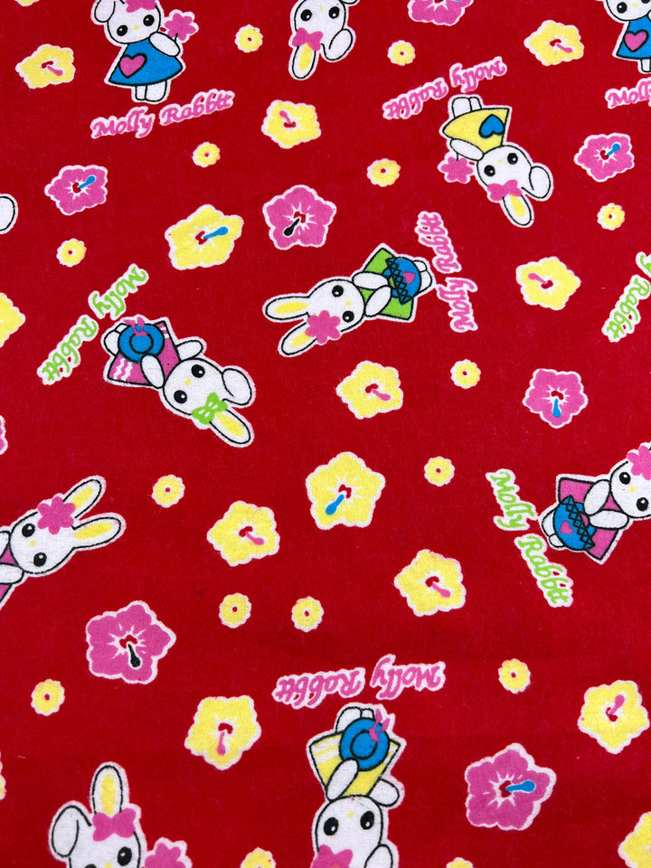 Flannelette - Red Molly Rabbit - 112cm - Super Cheap Fabrics