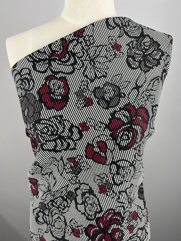 Printed Ponte - Red Roses - 150cm - Super Cheap Fabrics
