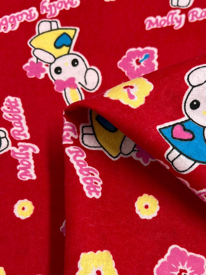 Flannelette - Red Molly Rabbit - 112cm - Super Cheap Fabrics